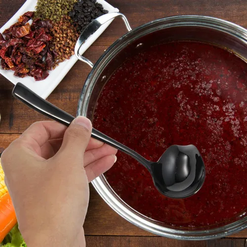 Miniatura 5 de OSALADI Cuchara de sopa Duckbill de acero inoxidable con mango largo resistente a derrames, diseño para salsas y postres de 7.48 pulgadas, utensilio