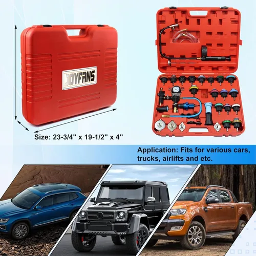 Miniatura 9 de JoyFans Probador de presión de radiador y sistema de refrigeración, herramienta neumática de recarga de refrigerante al vacío, kit automotriz de 33