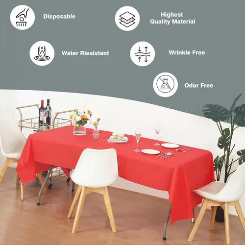 Miniatura 3 de Evershine (Paquete de 12 Cubiertas de Mesa de Plástico Resistente Mantel (Reutilizable) (Rectángulo 54" X 108", Rojo)