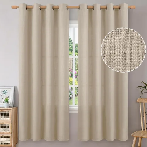 Miniatura 61 de BGment Cortinas de Lino Beige de 63 Pulgadas de Largo 2 Paneles - Tratamientos para Ventanas con Textura de Arpillera Filtrantes de Luz Cortinas