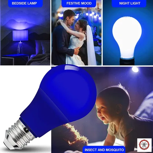 Miniatura 3 de Bombilla LED azul, 9 W (equivalente a 60 W), A19 E26 de base mediana, bombilla LED azul decorativa para porche exterior, Navidad, decoración