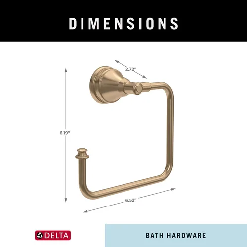 Miniatura 7 de Delta Mylan (1-Paquete) Soporte para Toalla de Mano Champán Bronce Toalleros para Pared de Baño Anillo Cuadrado para Soporte de Toalla Colgador