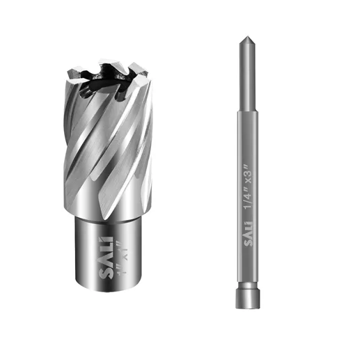 SALI - Cortador anular de diámetro 1 pulgada con vástago Weldon de 3/4" (con 2 planos) Profundidad de corte 1" Punta de taladro magnética para
