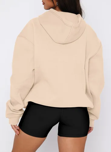 Miniatura 95 de onlypuff Sudadera casual con capucha para mujer, de manga larga, con bolsillo de canguro, hombro caído