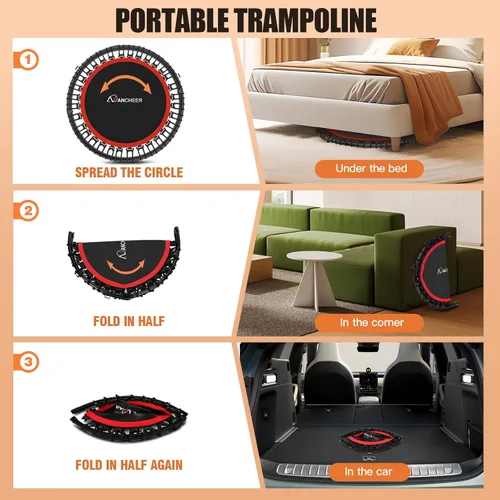 Miniatura 6 de ANCHEER Trampolín Reboteador Plegable de 48" para Adultos/Niños con Bandas de Resistencia y Cuerdas Elásticas, Mini Trampolín Interior y Exterior