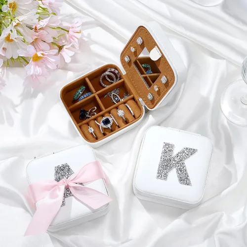 Miniatura 2 de Joyero pequeño Traveli - Joyero organizador Joyero de viaje pequeño blanco con soporte para joyas, artículos esenciales de viaje, regalo