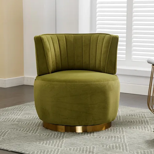 Miniatura 10 de Silla giratoria para sala de estar, moderna silla tapizada de tela de terciopelo con barril redondo, giratoria de 360 grados, pequeña silla de ocio