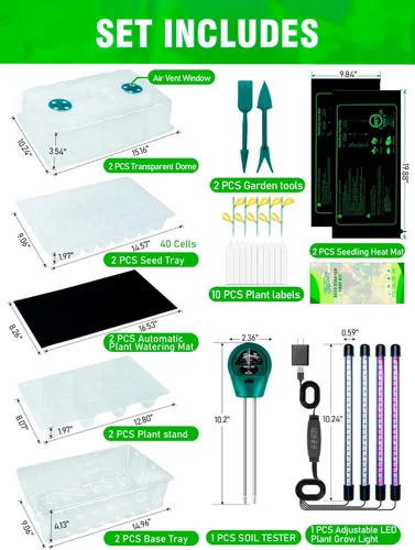 Miniatura 2 de Bandeja de inicio de semillas de riego automático con luz de crecimiento y tapete térmico, bandejas de inicio de plantas de 80 celdas, bandeja