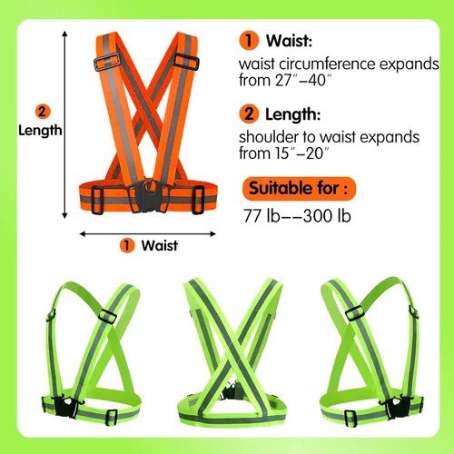 Miniatura 2 de Chaleco de seguridad reflectante, 2 piezas, chaleco de alta visibilidad, correas ajustables para correr, ciclismo, caminar, trabajadores Verde +