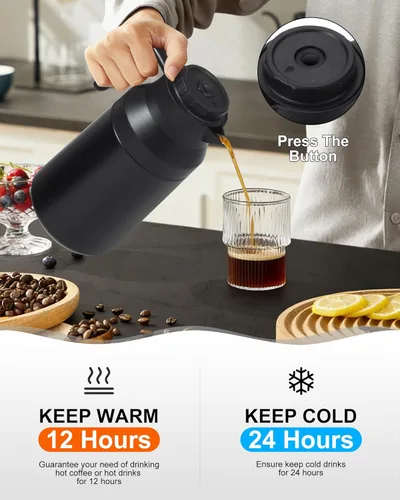 Miniatura 2 de 2 jarras térmicas de café de acero inoxidable aisladas para líquidos calientes, al vacío, jarra térmica, dispensador de jarra para mantener la leche