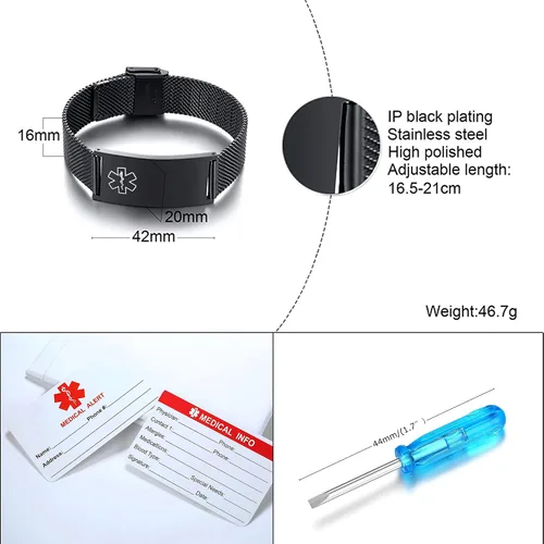 Miniatura 5 de VNOX Medical Alert Bracelets for Men & Women Kids with Free Engraving Adjustable Stainless Steel Mesh Emergency Medical ID Bracelets Wristband