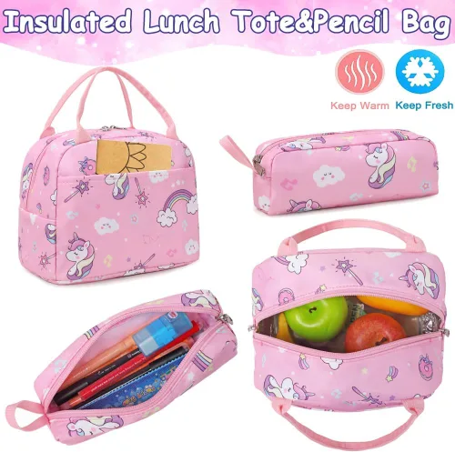 Miniatura 96 de Juego de mochila para niñas y adolescentes, mochila escolar para niños con bolsa para el almuerzo, estuche para lápices, mochilas escolares