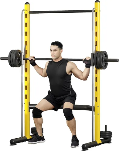 Soozier Squat Rack with Pull-Up Bar, Adjustable Power Rack with Barbell Bar, Multi-Functional Steel Bench Press Rack for Home Gym Strength Training,