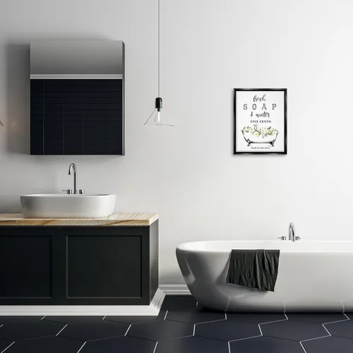 Miniatura 4 de Stupell Industries Jabón fresco y agua bañera baño diseño enmarcado flotante lienzo pared diseño de arte de pared por letras y forrado 4-Flotador