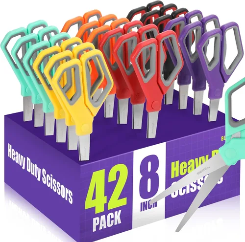 Miniatura 10 de BURVAGY Paquete de 18 tijeras de 8 pulgadas para todo uso, tijeras resistentes con cuchillas ultra afiladas, mangos de agarre cómodo - para oficina