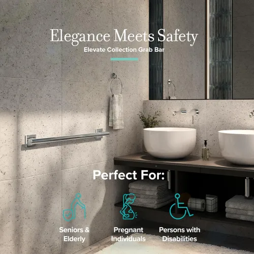 Miniatura 5 de Gatco 940 Elevate Barra de Agarre de 12" L, Cromo/Barra de Seguridad de Acero Inoxidable Compatible con ADA para Baño