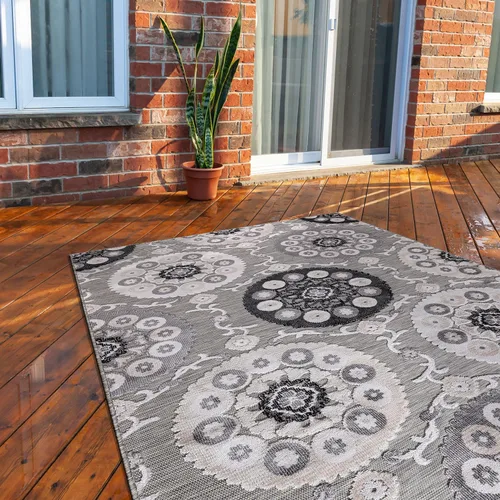 Miniatura 27 de CAMILSON Alfombra para Interiores y Exteriores, Alfombras de Área Azules 5x7 con Hojas Tropicales Botánicas para Patios Interiores y Exteriores