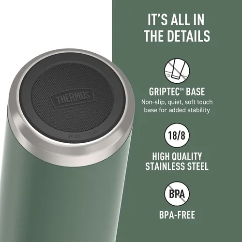 Miniatura 4 de THERMOS ICON SERIES, botella de agua de acero inoxidable con boquilla, 24 onzas, color verde alpino, botella de agua aislada al vacío con tapa