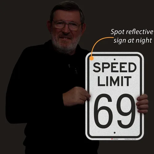 Miniatura 8 de SmartSign Letrero de metal novedoso con texto en inglés "Speed Limit 69" de 18 x 12 pulgadas, aluminio de 63 mil, material reflectante laminado