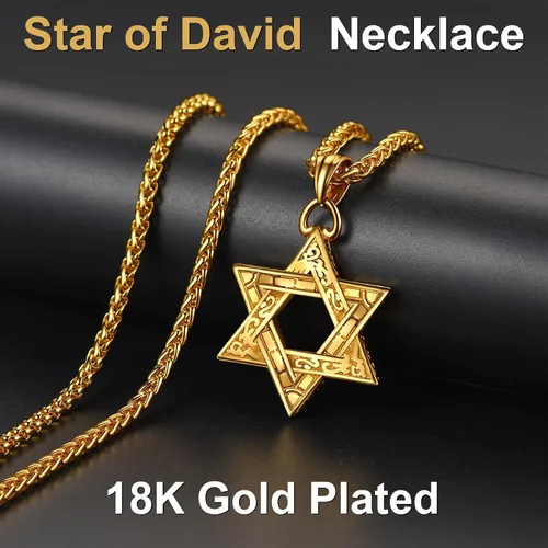 Miniatura 4 de ChainsPro Collar de estrella de David para hombre, oro de 18 quilates, acero inoxidable, negro (caja de regalo)