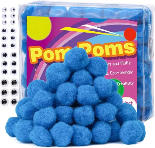 Miniatura 10 de Veroave Pompones azul oscuro, 150 pompones de 1 pulgada para manualidades, bolas de soplo, artes y manualidades, para decoración de manualidades