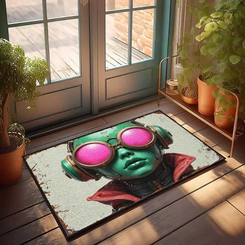 Doormat Outdoor Entrance Small Steampunk Goggles: A Cyberpunk Adventure in Green and Pink Doormat Gifts for Home Decor Outside Mats for Front