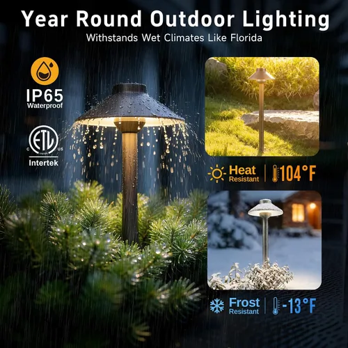 Miniatura 4 de Gardenreet Luces de camino de latón para exteriores, iluminación de camino de paisaje de bajo voltaje con cable, luz LED de pasarela de 12 V
