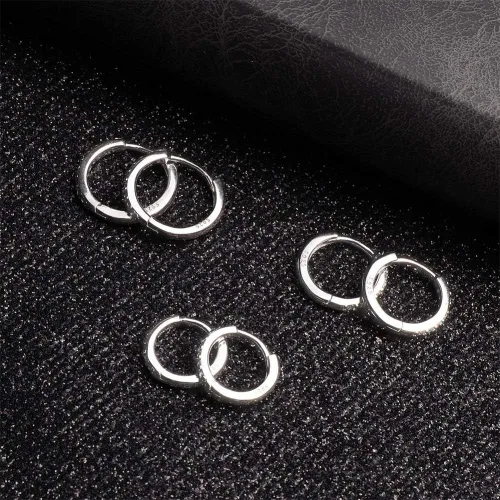 Miniatura 4 de Aretes pequeños en forma de círculo de plata de ley 925 con circonia cúbica, 3 pares de aros chapados en oro blanco de 14 quilates para piercing