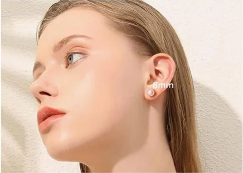 Miniatura 3 de Aretes de perlas de tuerca Renkovte para mujer, aretes planos de perlas con cierre de tuerca para hélice de cartílago, aretes de cartílago, joyería