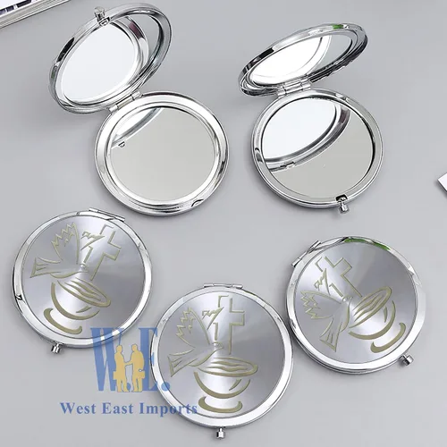 Miniatura 7 de WE 12 piezas de bautismo compacto espejo recuerdo de primera comunión/bautizo recuerdos/maquillaje de espíritu santo compacto con bolsa decorada