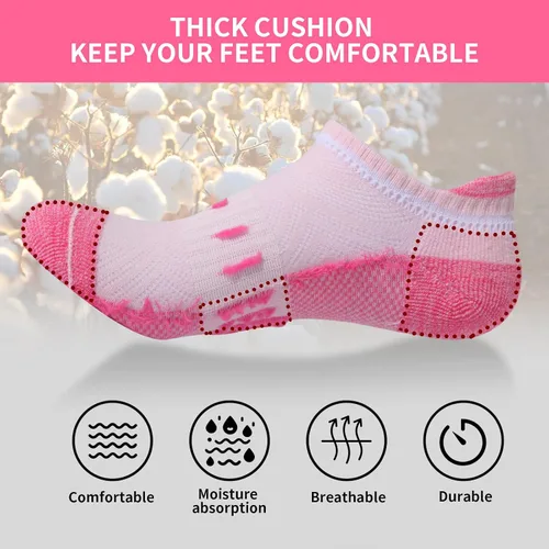 Miniatura 3 de Calcetines de compresión de tobillo para mujer, atléticos, para correr, de corte bajo, para caminar, acolchados, 5 pares