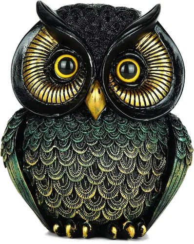 Artpaul Estatua de búho para decoración del hogar, pequeñas figuras para estantes, oficina, sala de estar, decoraciones y regalos para los amantes