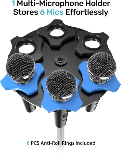 Miniatura 2 de Soporte para micrófono múltiple de hasta 6 micrófonos, soporte de micrófono de aluminio para micrófonos inalámbricos e inalámbricos, se monta