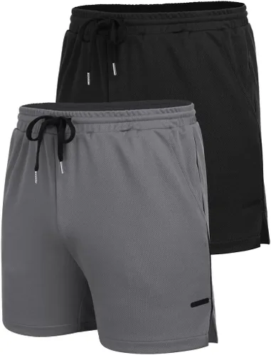 Miniatura 4 de COOFANDY Paquete de 2 pantalones cortos de entrenamiento de gimnasio para hombre, pantalones de malla ligeros para culturismo, entrenamiento