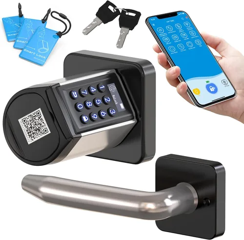 Miniatura 9 de Cerradura de puerta inteligente con asa, cerradura de puerta de entrada sin llave para puerta delantera, perilla de puerta de seguridad con teclado