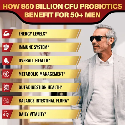 Miniatura 3 de Probióticos para hombres, potente probiótico para hombres de más de 50 años, salud intestinal y digestiva completa, con 850 mil millones de UFC