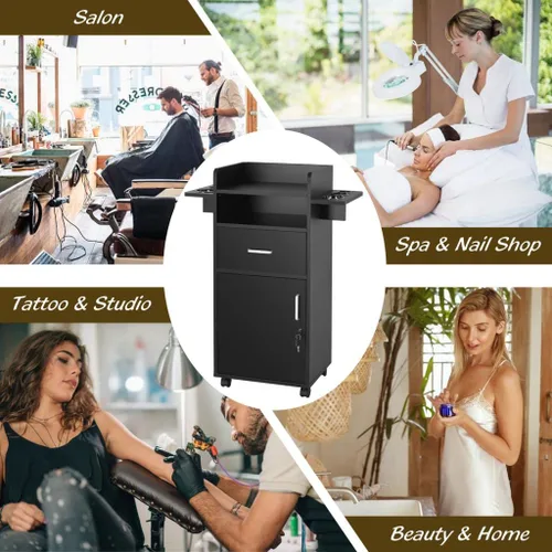 Miniatura 5 de Artist Hand Gabinete de salón para estilista – Estación de pelo con ruedas, carrito de salón de belleza con 6 soportes para herramientas, polea fija