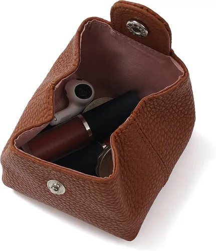 Miniatura 87 de Cockatoo Monedero de cuero genuino para cambio, mini billetera con bolsillo a presión para hombres y mujeres, Rojo (Aurora Red), Casual