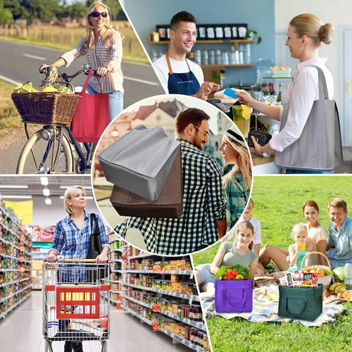 Miniatura 7 de JERIA Paquete de 24 bolsas de comestibles reutilizables, bolsas de compras grandes y plegables lavables, bolsas de mano resistentes con asas Varios