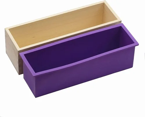 Miniatura 7 de Molde de Pan de Jabón de Silicona Rectangular Flexible con Caja de Madera para Suministros de Fabricación de Jabón de 42oz.. Morado