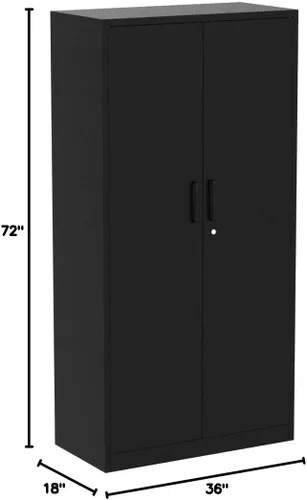 Miniatura 3 de MIIIKO Armario de almacenamiento de metal con puertas con cerradura, Negro, para garaje, 5 estantes, casillero de 45 cm de profundidad para garaje