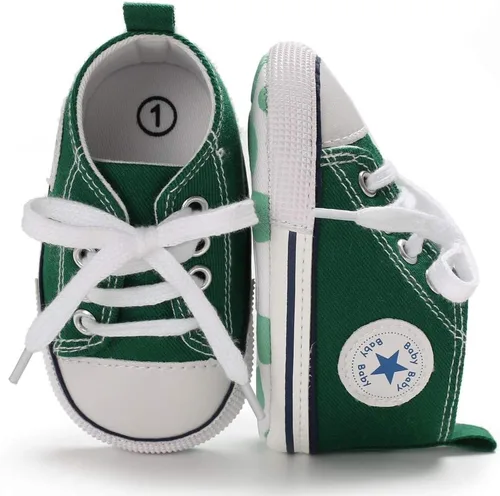 Miniatura 5 de KIDSUN - Zapatos deportivos unisex de caña alta para bebés, mezclilla de lona, suela antideslizante, suaves, para los primeros pasos