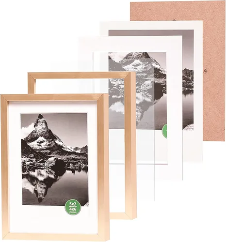 Miniatura 3 de TheDisplayGuys - Marco de fotos contemporáneo de aluminio, vidrio templado, 5 x 7 pulgadas, mate a 4 x 6 pulgadas, color dorado, para pared y mesa