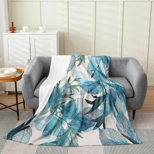 Erosebridal Manta de vellón de hojas azules, manta abstracta de hojas de 40 x 50 pulgadas para dormitorio, sala de estar, sofá, sofá, manta