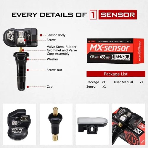 Miniatura 3 de Autel MX-Sensor - Sensor TPMS programable (315 MHz + 433 MHz) - vástago de goma, a presión, 99% cobertura del vehículo, 100% clonable, programado