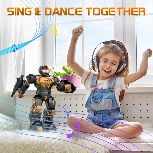 Miniatura 7 de STEMTRON Juguetes Robot para Niños, Robot de Control Remoto Programable con Detección Inteligente de Gestos, Recarga, Modo de Canto y Baile, Marrón