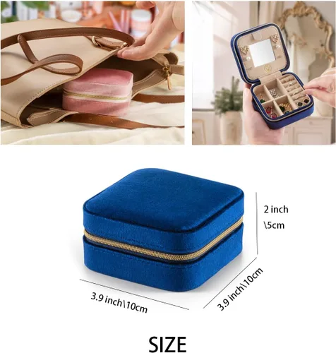 Miniatura 5 de ZPROW Joyero de viaje de terciopelo de felpa, organizador de joyas de viaje, estuche de viaje para joyas, joyero de viaje, pequeño joyero