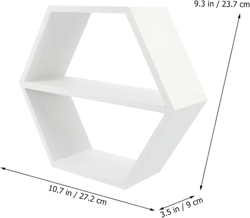 Miniatura 3 de IMIKEYA Estante de madera montado en la pared pequeño organizador de mesita de noche almacenamiento maceta soporte diseño hexagonal 1pc