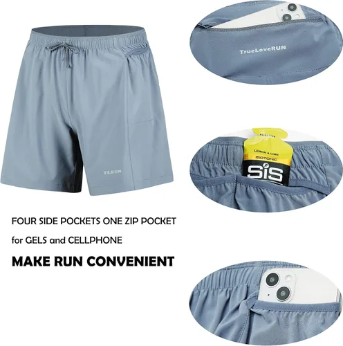 Miniatura 3 de Pantalones cortos de correr para hombre de 5 pulgadas, ultra ligeros con 5 bolsillos, de secado rápido, pantalones cortos deportivos de maratón sin