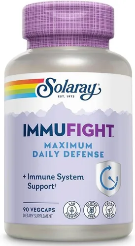 SOLARAY Immufight Máxima defensa diaria, apoyo inmunológico durante todo el día, vitamina C, vitamina D, zinc, probióticos, monolaurina, acerola y